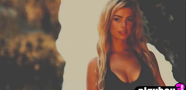  Amazing blonde model Anika Shay posing outdoor after passion striptease